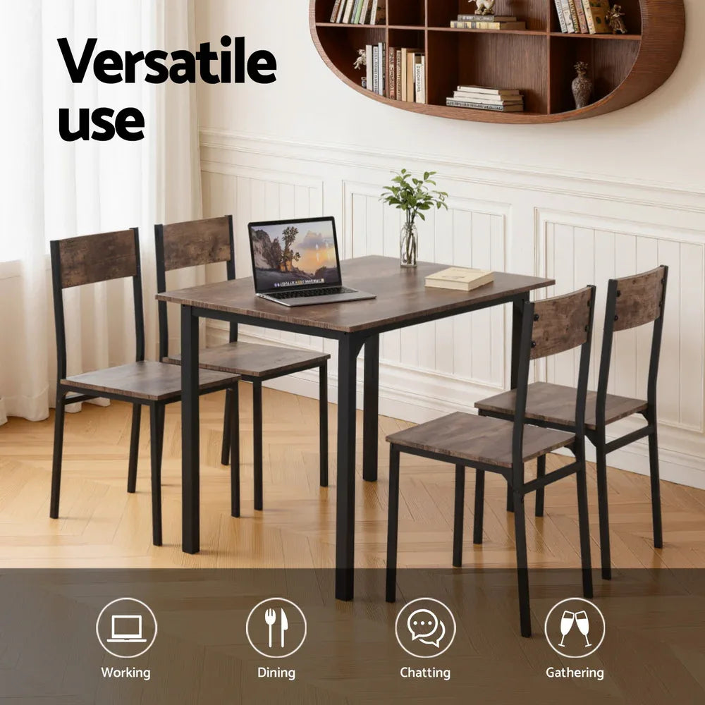 Artiss Dining Table and Chairs Set of 5 Compact Kitchen Furniture Rustic Brown - Mekamart Australia