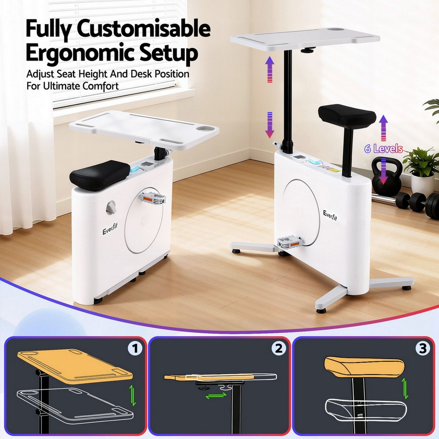 Everfit Exercise Bike Magnetic Desk Bike with Tabletop Fitness Home Workout Gym