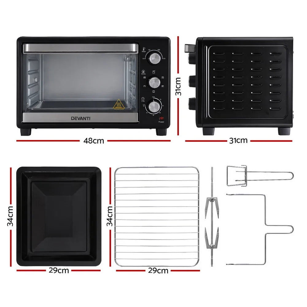 Devanti 30L Convection Oven Electric Fryer Ovens 1600W - Mekamart Australia