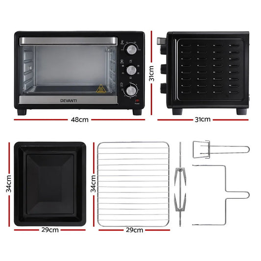Devanti 30L Convection Oven Electric Fryer Ovens 1600W - Mekamart Australia