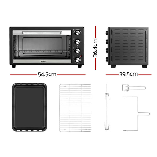 Devanti 45L Convection Oven Electric Fryer Ovens 1800W - Mekamart Australia