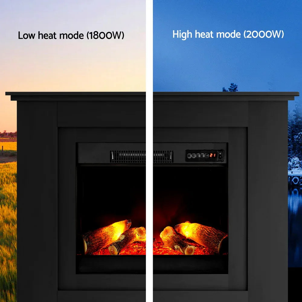 Devanti Electric Fireplace Fire Heater 2000W Black - Mekamart Australia