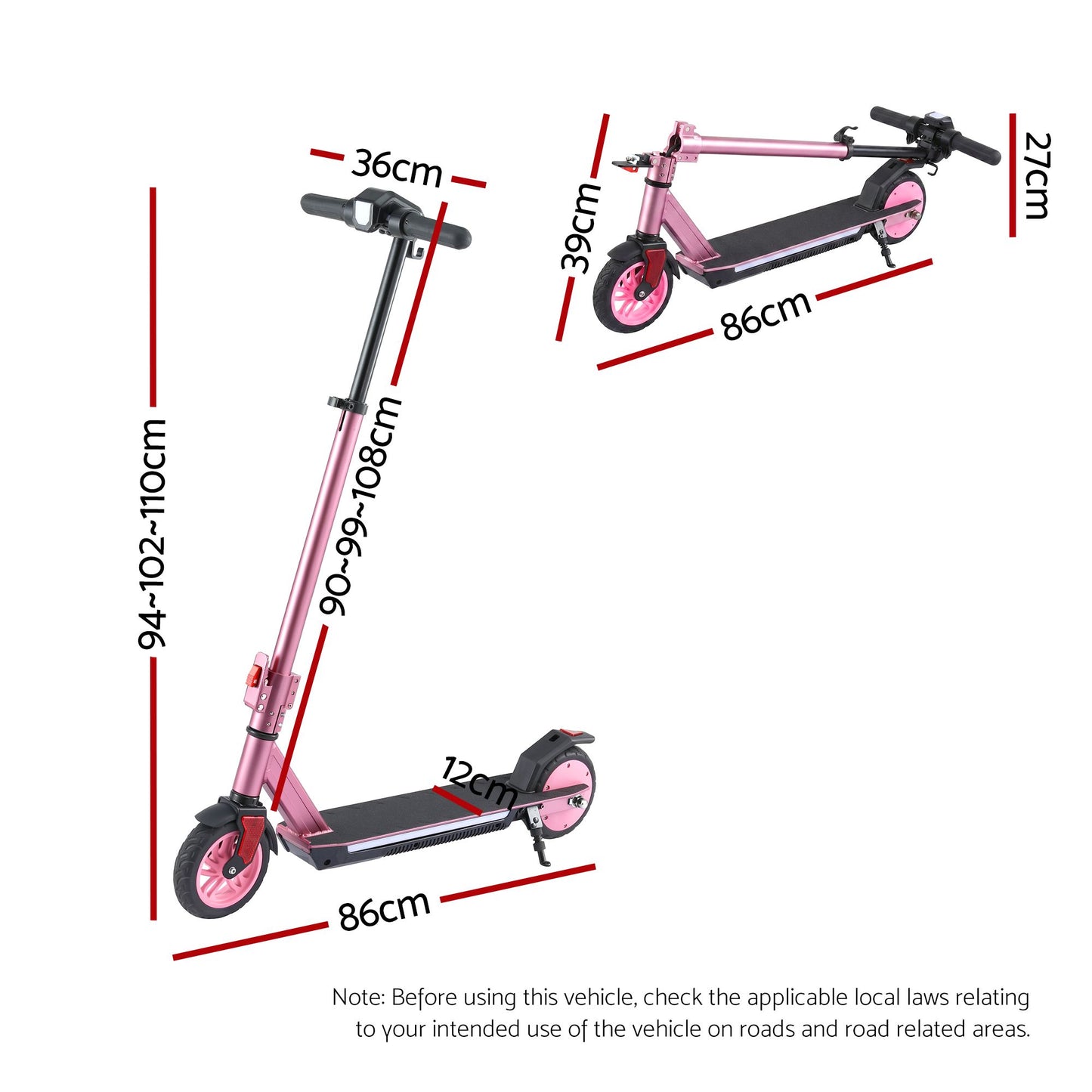 Electric Scooter 180W 18KM/H Adjustable Portable Foldable Height Riding Commuter Teens Adults