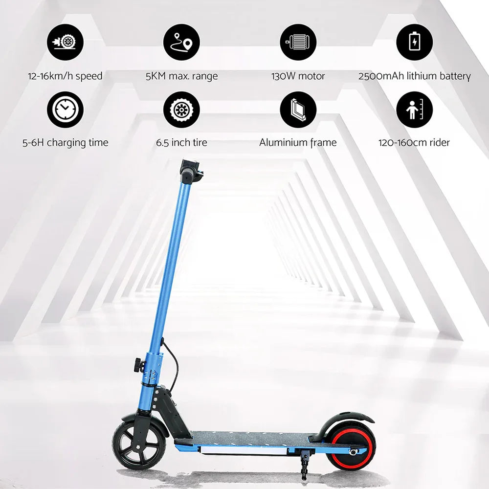 Electric Scooter 130W 16KM/H LED Light Folding Portable Riding Commuter Blue - Mekamart Australia