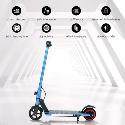 Electric Scooter 130W 16KM/H LED Light Folding Portable Riding Commuter Blue - Mekamart Australia