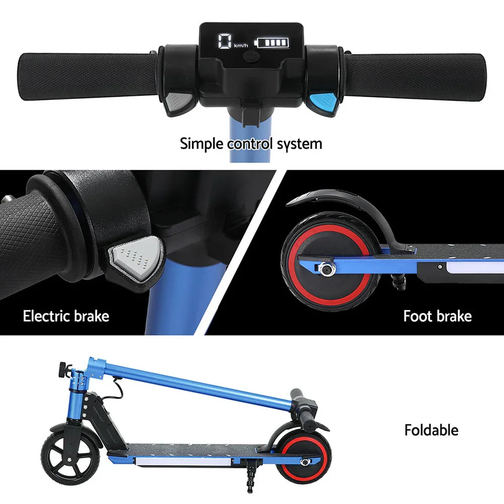 Electric Scooter 130W 16KM/H LED Light Folding Portable Riding Commuter Blue - Mekamart Australia