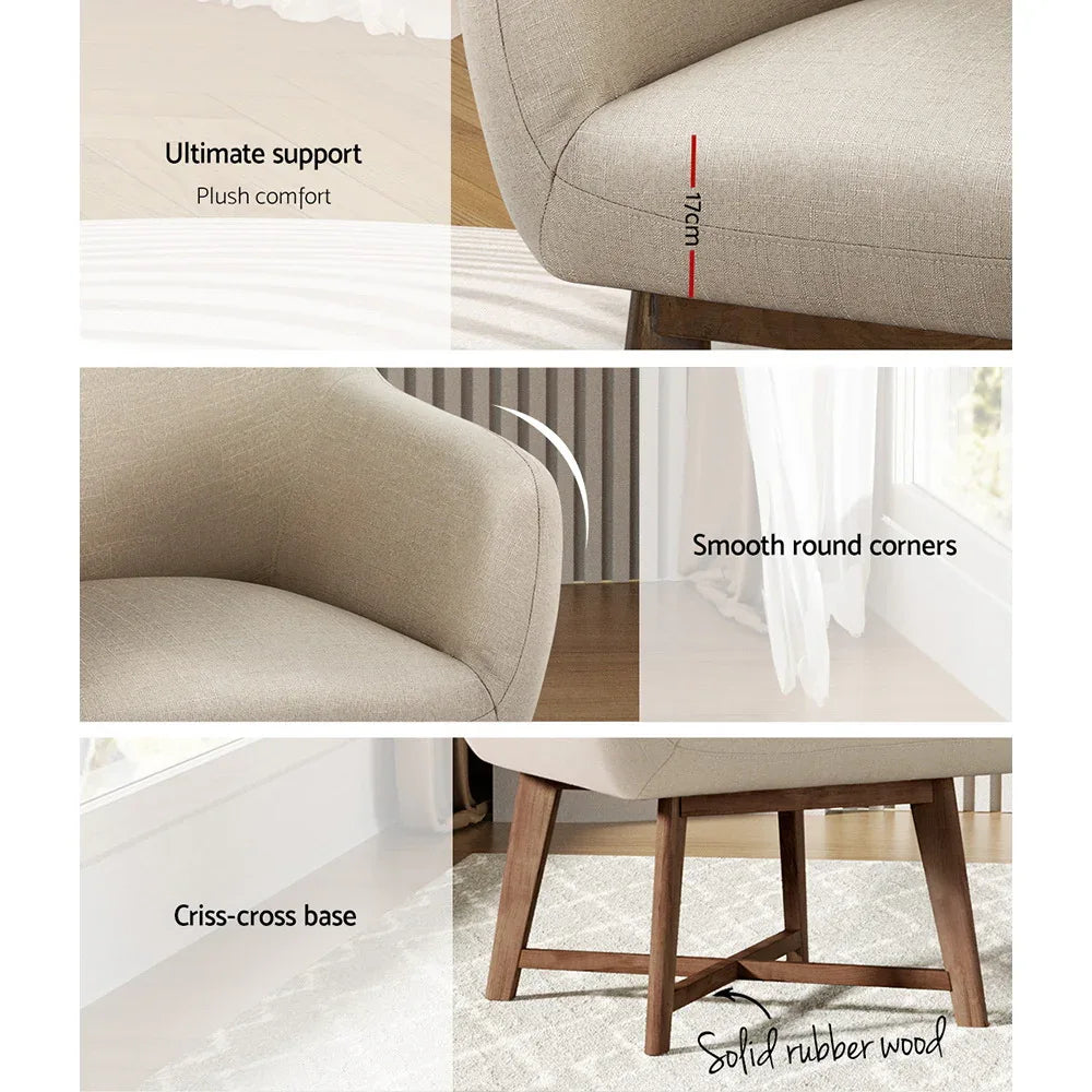 Artiss Armchair Tub Chair Beige Aston - Mekamart Australia