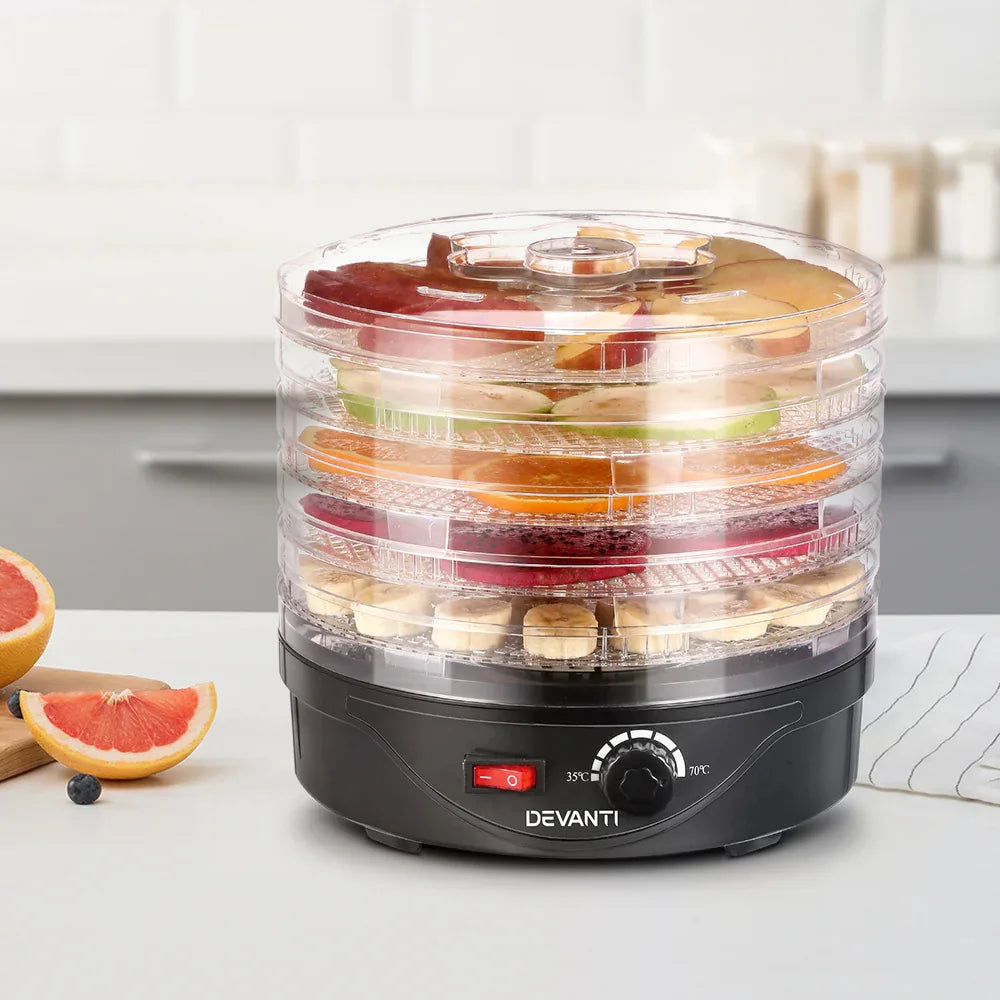 Devanti 5 Trays Food Dehydrator Fruit Dehydrators Pet Beef Jerky Dryer Black - Mekamart Australia