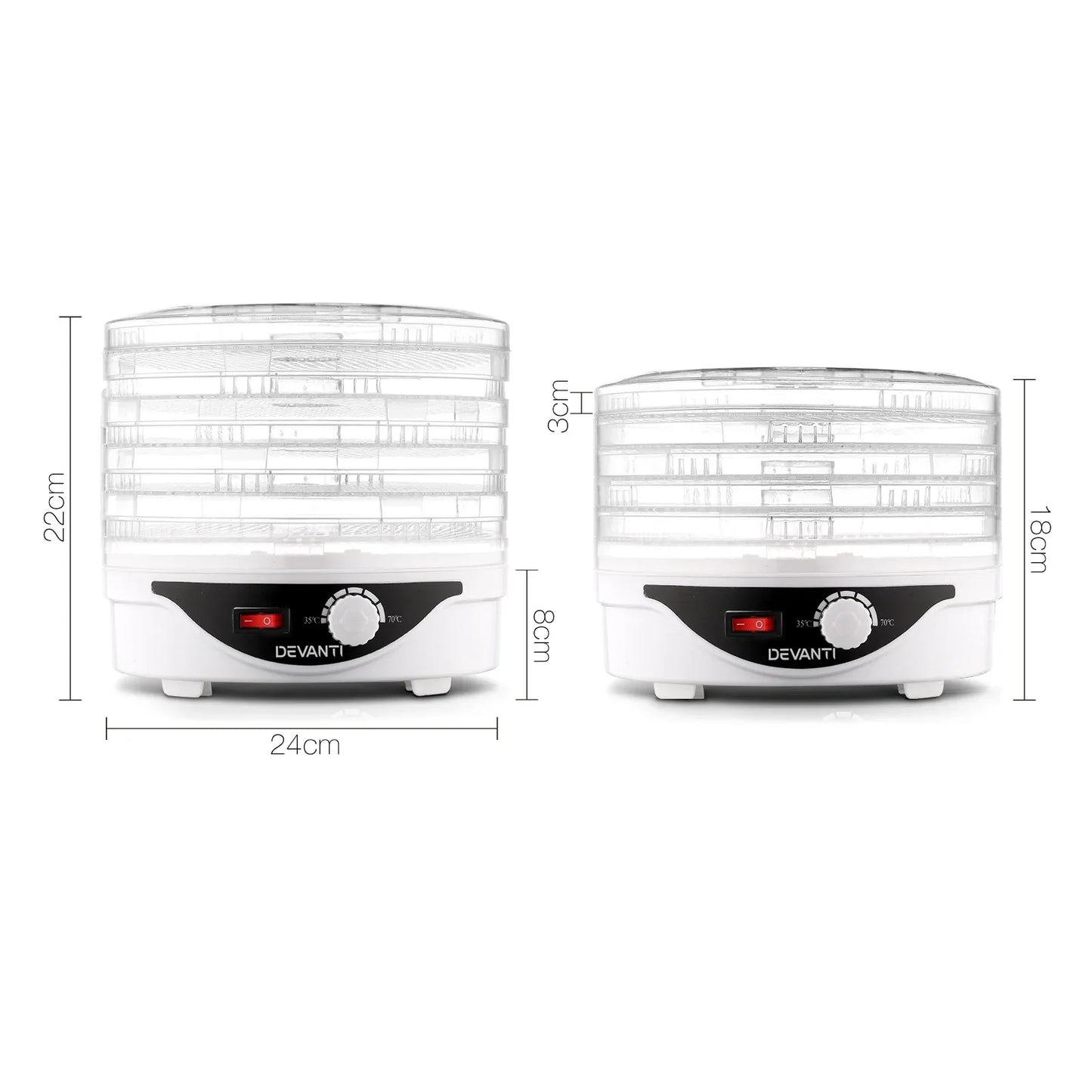Devanti 5 Trays Food Dehydrator Fruit Dehydrators Pet Beef Jerky Dryer White - Mekamart Australia