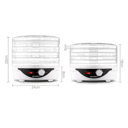 Devanti 5 Trays Food Dehydrator Fruit Dehydrators Pet Beef Jerky Dryer White - Mekamart Australia