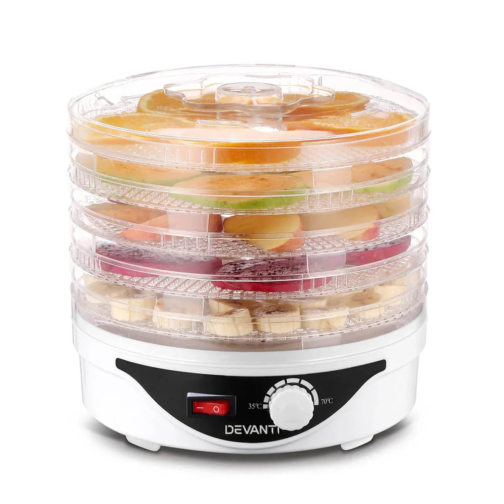 Devanti 5 Trays Food Dehydrator Fruit Dehydrators Pet Beef Jerky Dryer White - Mekamart Australia