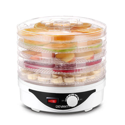 Devanti 5 Trays Food Dehydrator Fruit Dehydrators Pet Beef Jerky Dryer White - Mekamart Australia