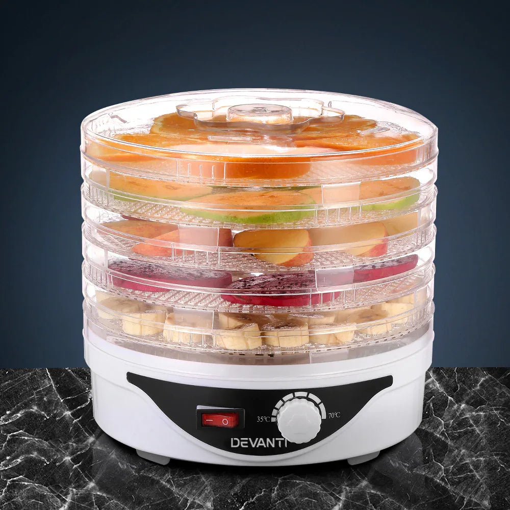 Devanti 5 Trays Food Dehydrator Fruit Dehydrators Pet Beef Jerky Dryer White - Mekamart Australia