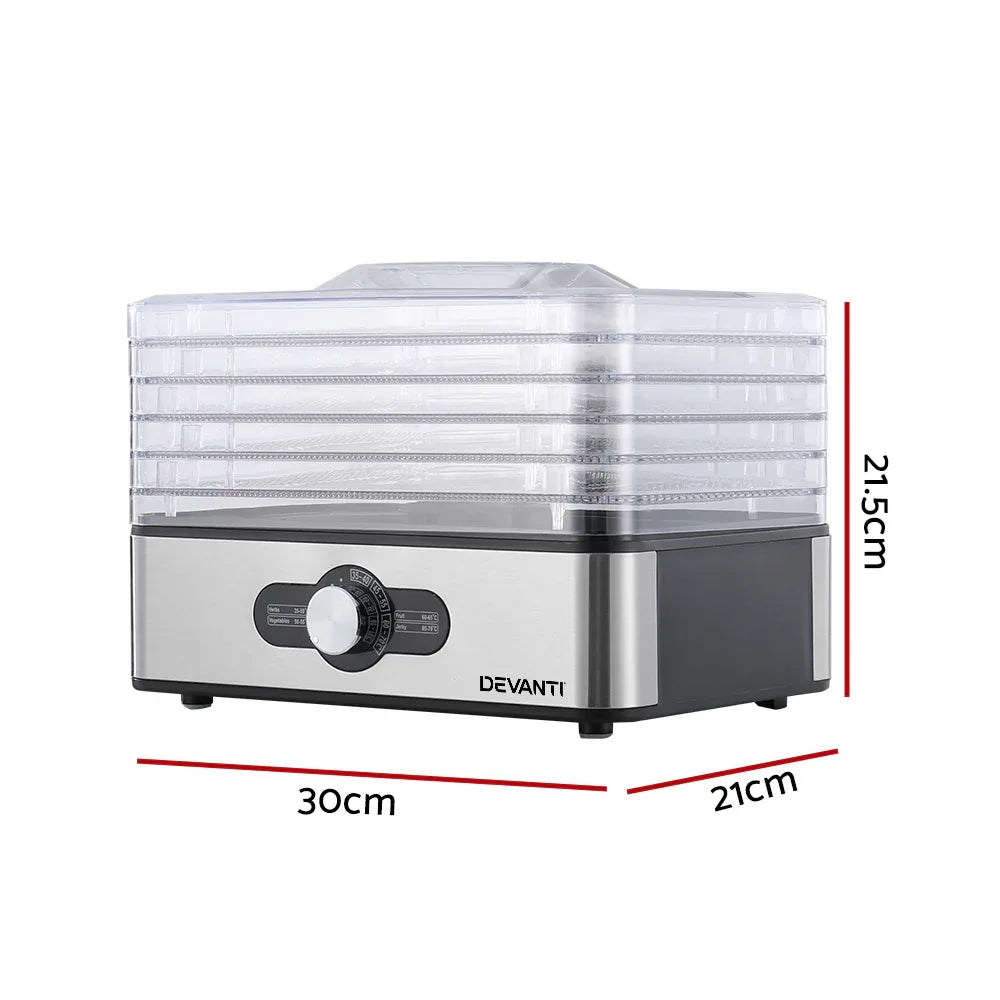 Devanti 5 Trays Food Dehydrator Stainless Steel Tray - Mekamart Australia