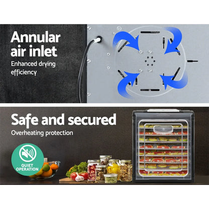 Devanti 9 Trays Food Dehydrator Stainless Steel Tray - Mekamart Australia