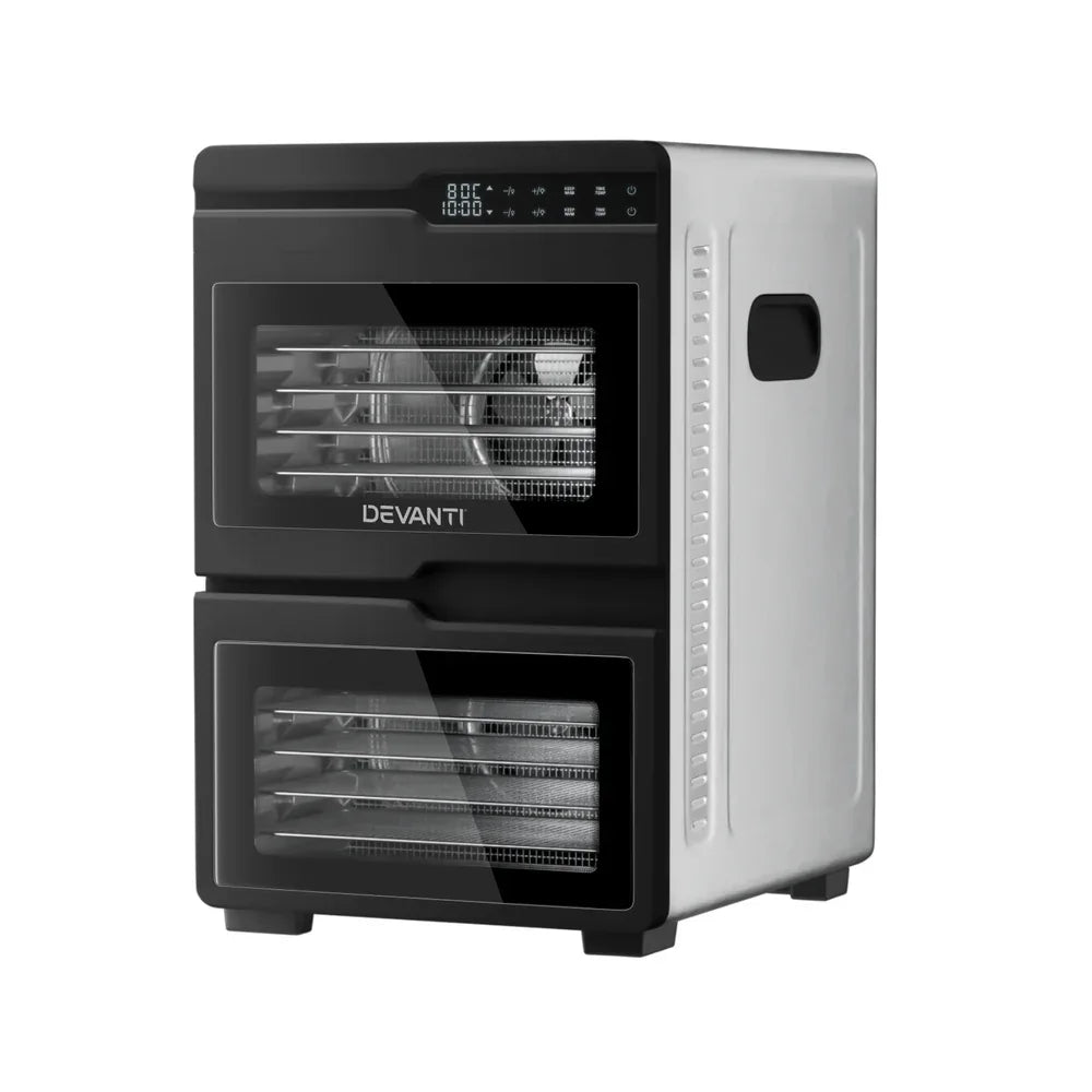 Devanti 12 Trays Food Dehydrator Dual-Zone Stainless Steel Fruit Jerky Dryer - Mekamart Australia