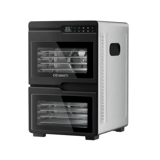Devanti 12 Trays Food Dehydrator Dual-Zone Stainless Steel Fruit Jerky Dryer - Mekamart Australia
