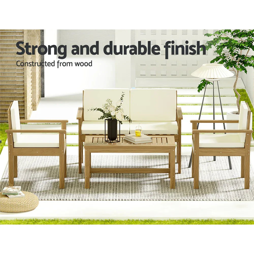 Gardeon 4-Piece Outdoor Sofa Set Wooden Couch Lounge Setting - Mekamart Australia