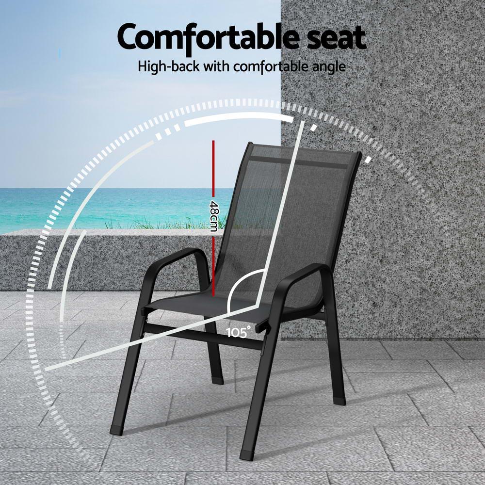 Gardeon 4PC Outdoor Dining Chairs Stackable Lounge Chair Patio Furniture Grey - Mekamart Australia