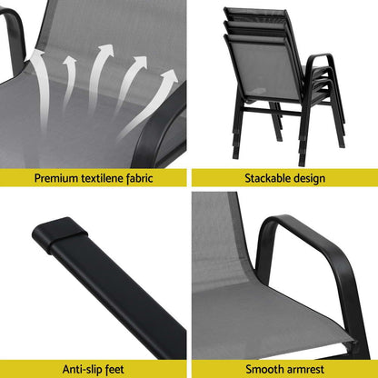Gardeon 4PC Outdoor Dining Chairs Stackable Lounge Chair Patio Furniture Grey - Mekamart Australia