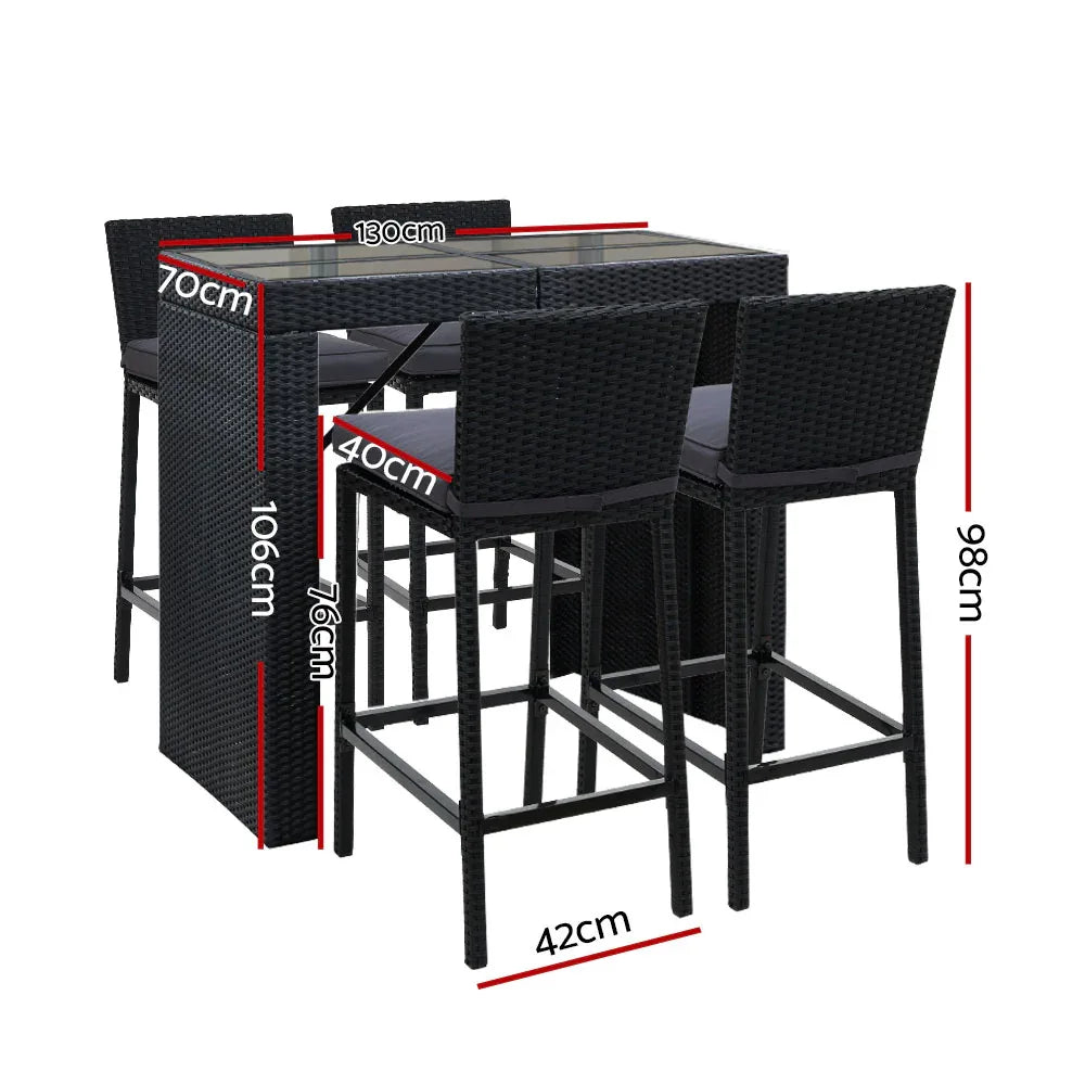 Gardeon 5-Piece Outdoor Bar Set Dining Table Stools Wicker Patio Setting - Mekamart Australia