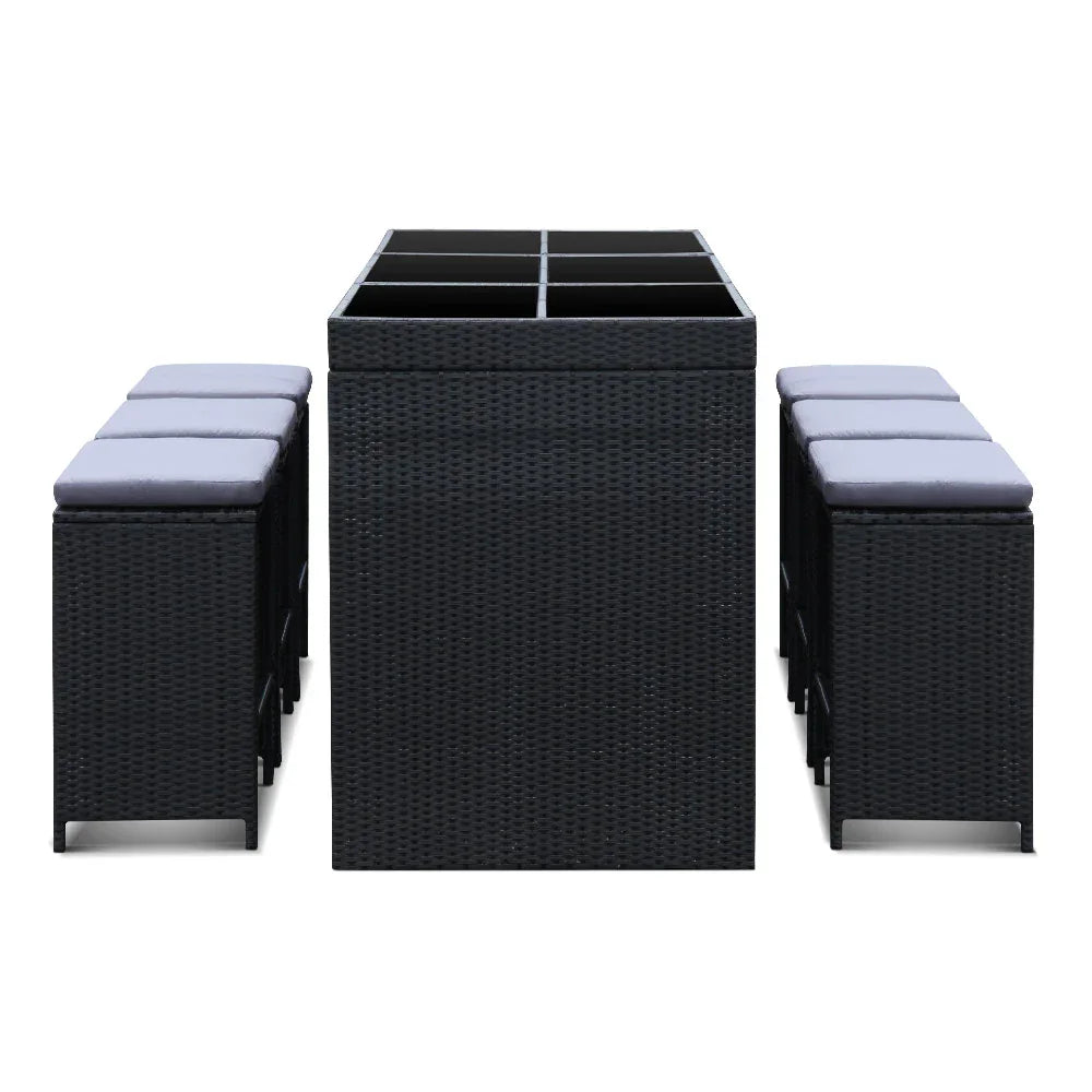 Gardeon 7-Piece Outdoor Bar Set Dining Table Stools Wicker Patio Setting - Mekamart Australia