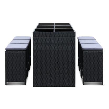 Gardeon 7-Piece Outdoor Bar Set Dining Table Stools Wicker Patio Setting - Mekamart Australia