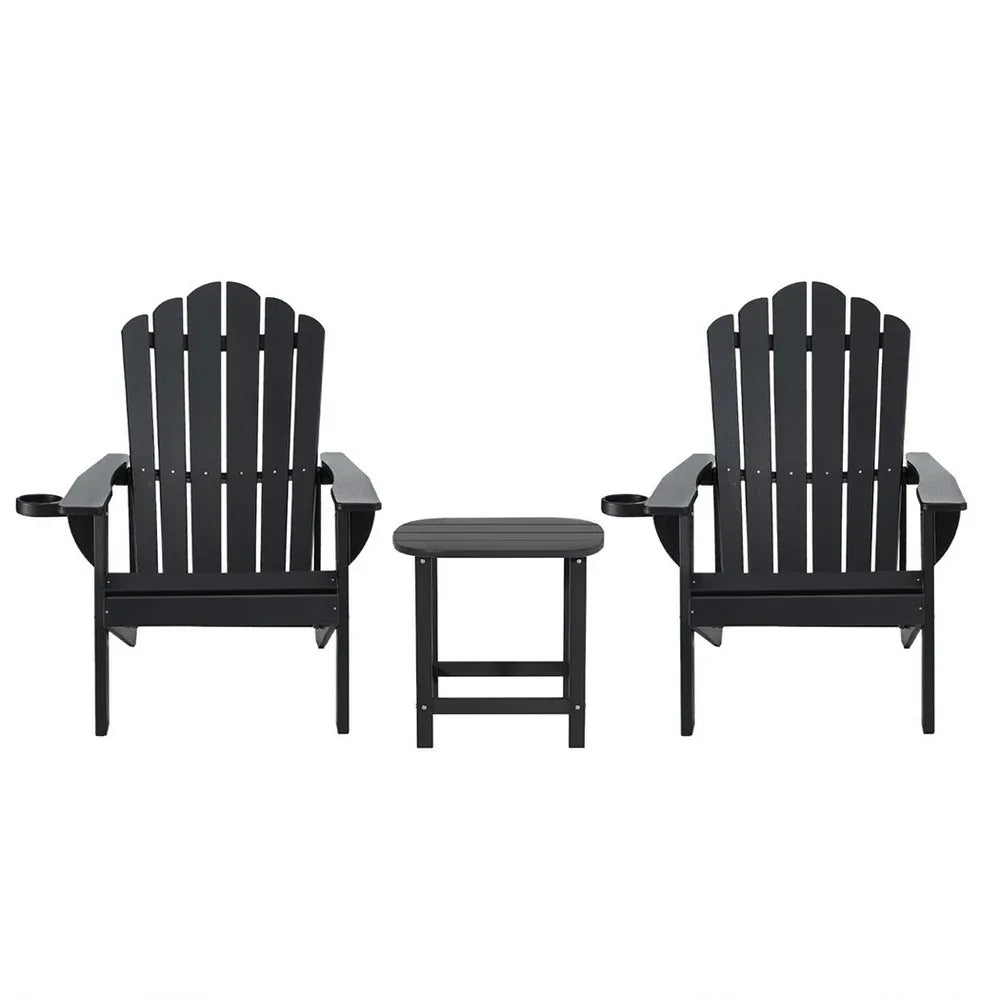 Gardeon Outdoor Table and Chairs HDPE Adirondack Beach Chair Sun Lounge Patio Furniture Garden Black - Mekamart Australia