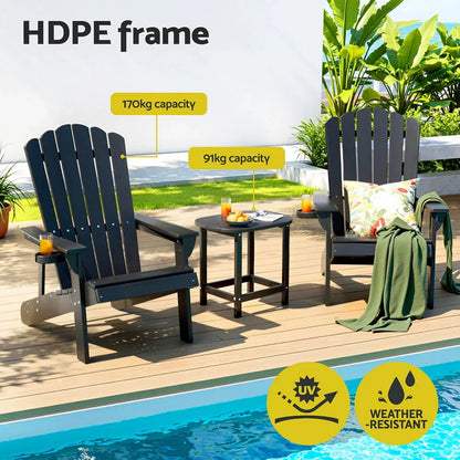 Gardeon Outdoor Table and Chairs HDPE Adirondack Beach Chair Sun Lounge Patio Furniture Garden Black - Mekamart Australia