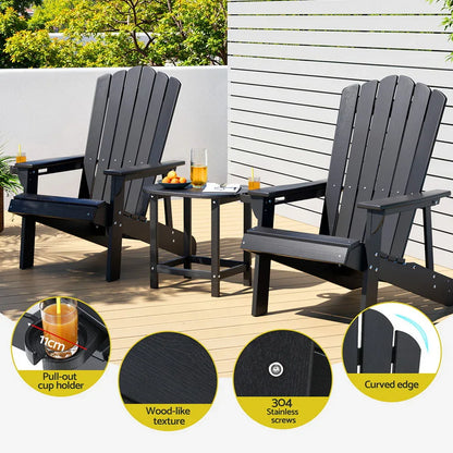 Gardeon Outdoor Table and Chairs HDPE Adirondack Beach Chair Sun Lounge Patio Furniture Garden Black - Mekamart Australia