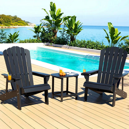 Gardeon Outdoor Table and Chairs HDPE Adirondack Beach Chair Sun Lounge Patio Furniture Garden Black - Mekamart Australia