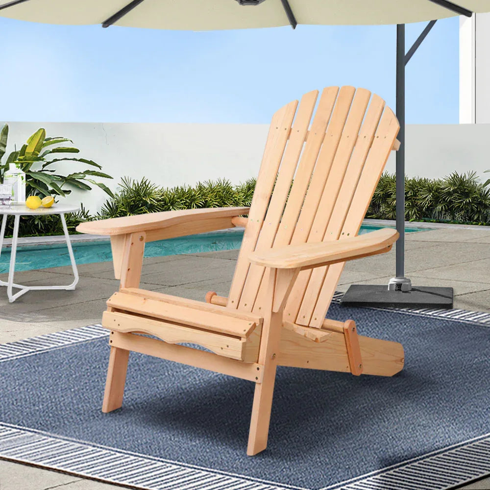 Gardeon Adirondack Outdoor Chairs Wooden Beach Chair Patio Furniture Garden Natural - Mekamart Australia