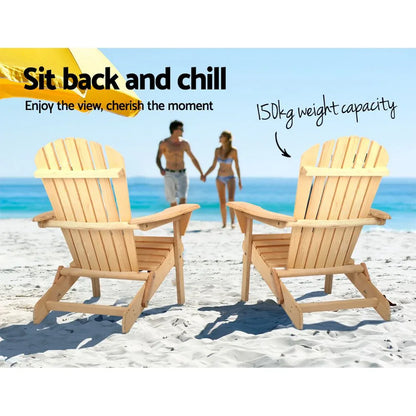 Gardeon Adirondack Outdoor Chairs Wooden Beach Chair Patio Furniture Garden Natural - Mekamart Australia
