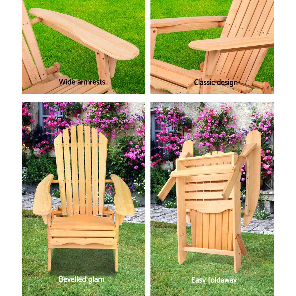 Gardeon Adirondack Outdoor Chairs Wooden Beach Chair Patio Furniture Garden Natural - Mekamart Australia