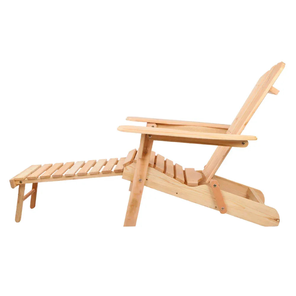 Gardeon 3PC Adirondack Outdoor Table and Chairs? Wooden Sun Lounge Beach Patio Natural - Mekamart Australia