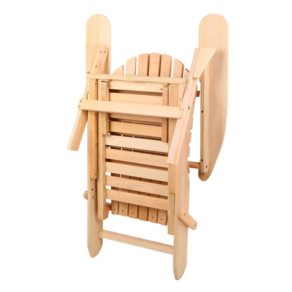 Gardeon 3PC Adirondack Outdoor Table and Chairs? Wooden Sun Lounge Beach Patio Natural - Mekamart Australia
