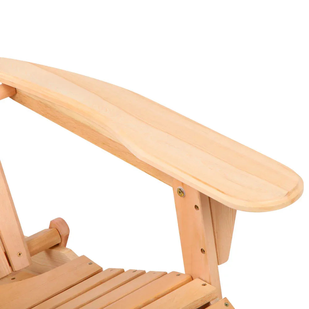Gardeon 3PC Adirondack Outdoor Table and Chairs? Wooden Sun Lounge Beach Patio Natural - Mekamart Australia