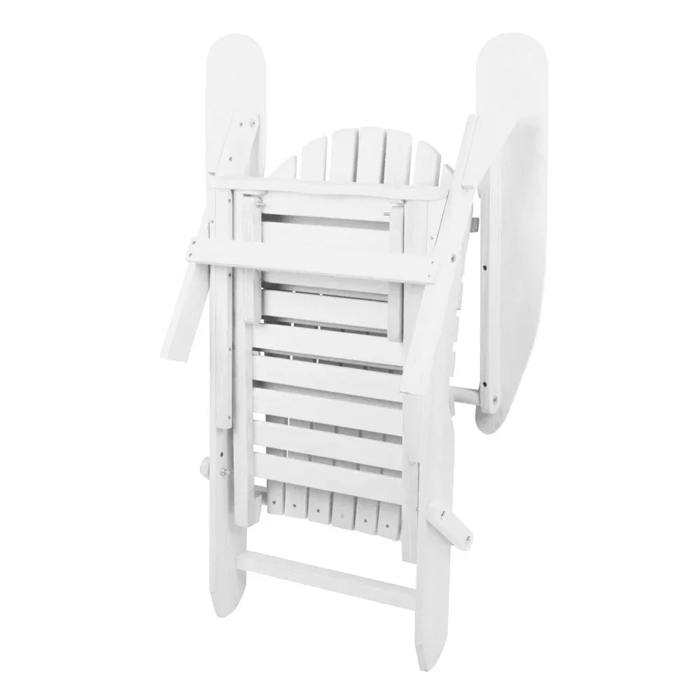 Gardeon 3PC Adirondack Outdoor Table and Chairs Wooden Sun Lounge Beach Patio White - Mekamart Australia