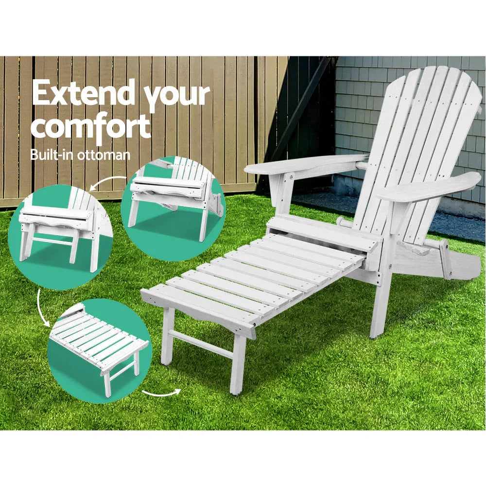 Gardeon 3PC Adirondack Outdoor Table and Chairs Wooden Sun Lounge Beach Patio White - Mekamart Australia