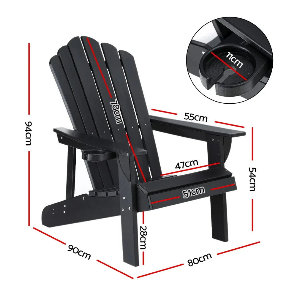 Gardeon Outdoor Chairs HDPE Adirondack Beach Chair Sun Lounge Patio Furniture Garden Black - Mekamart Australia