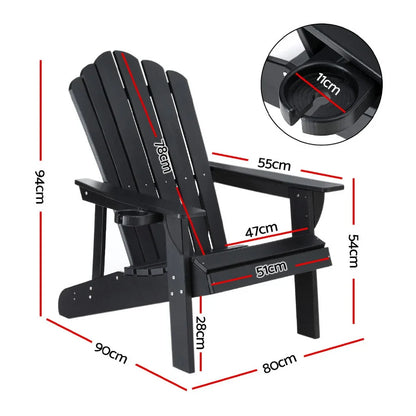 Gardeon Outdoor Chairs HDPE Adirondack Beach Chair Sun Lounge Patio Furniture Garden Black - Mekamart Australia