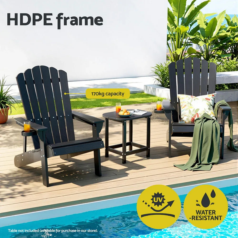 Gardeon Outdoor Chairs HDPE Adirondack Beach Chair Sun Lounge Patio Furniture Garden Black - Mekamart Australia