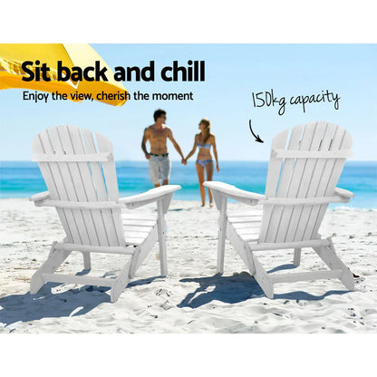 Gardeon Adirondack Outdoor Chairs Wooden Foldable Beach Chair Patio Furniture White - Mekamart Australia