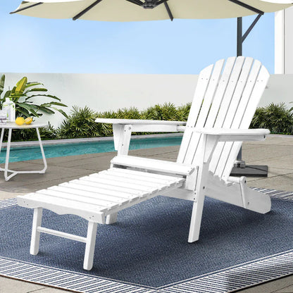 Gardeon Sun Lounge Outdoor Chairs Wooden Foldable Patio Furniture Adirondack White - Mekamart Australia