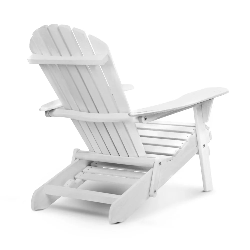 Gardeon Sun Lounge Outdoor Chairs Wooden Foldable Patio Furniture Adirondack White - Mekamart Australia