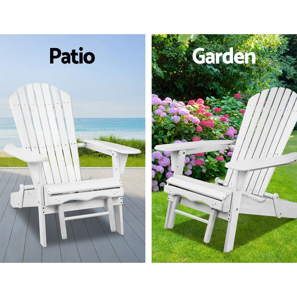Gardeon Sun Lounge Outdoor Chairs Wooden Foldable Patio Furniture Adirondack White - Mekamart Australia