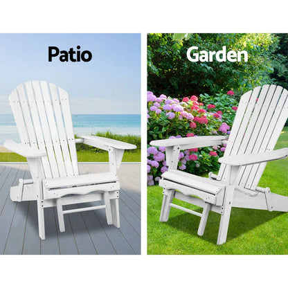 Gardeon Sun Lounge Outdoor Chairs Wooden Foldable Patio Furniture Adirondack White - Mekamart Australia