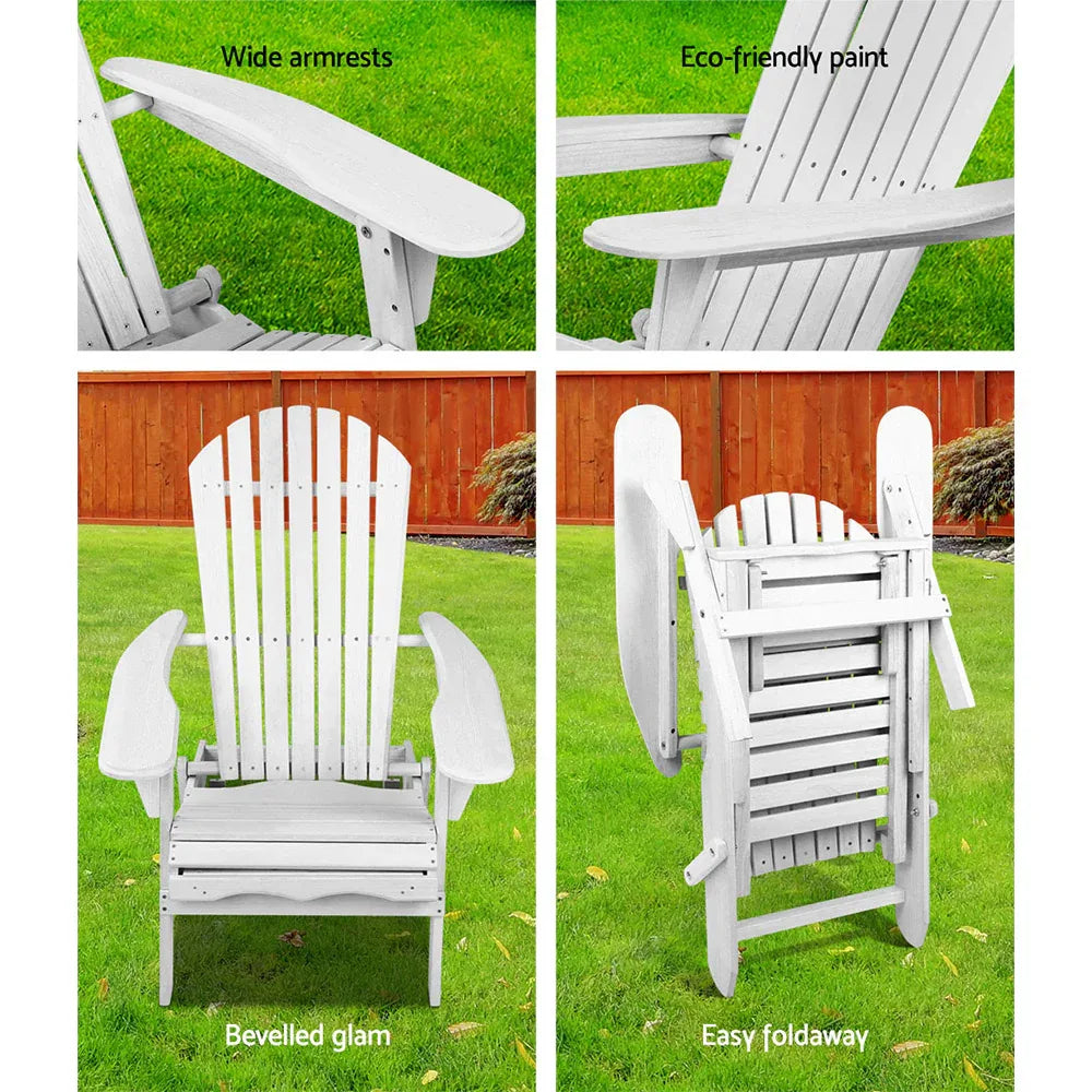 Gardeon Sun Lounge Outdoor Chairs Wooden Foldable Patio Furniture Adirondack White - Mekamart Australia