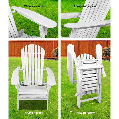 Gardeon Sun Lounge Outdoor Chairs Wooden Foldable Patio Furniture Adirondack White - Mekamart Australia