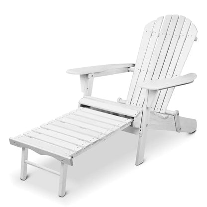 Gardeon Sun Lounge Outdoor Chairs Wooden Foldable Patio Furniture Adirondack White - Mekamart Australia